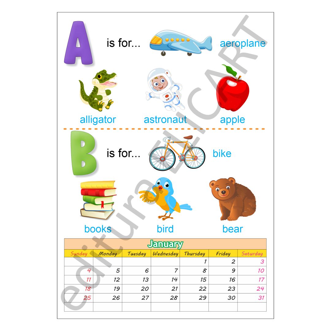 Calendar english alphabet 2026