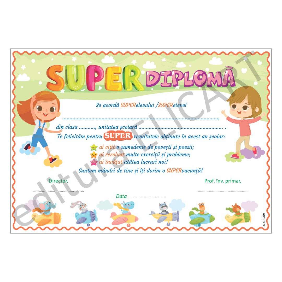 Diplomă pentru sfârșitul anului școlar