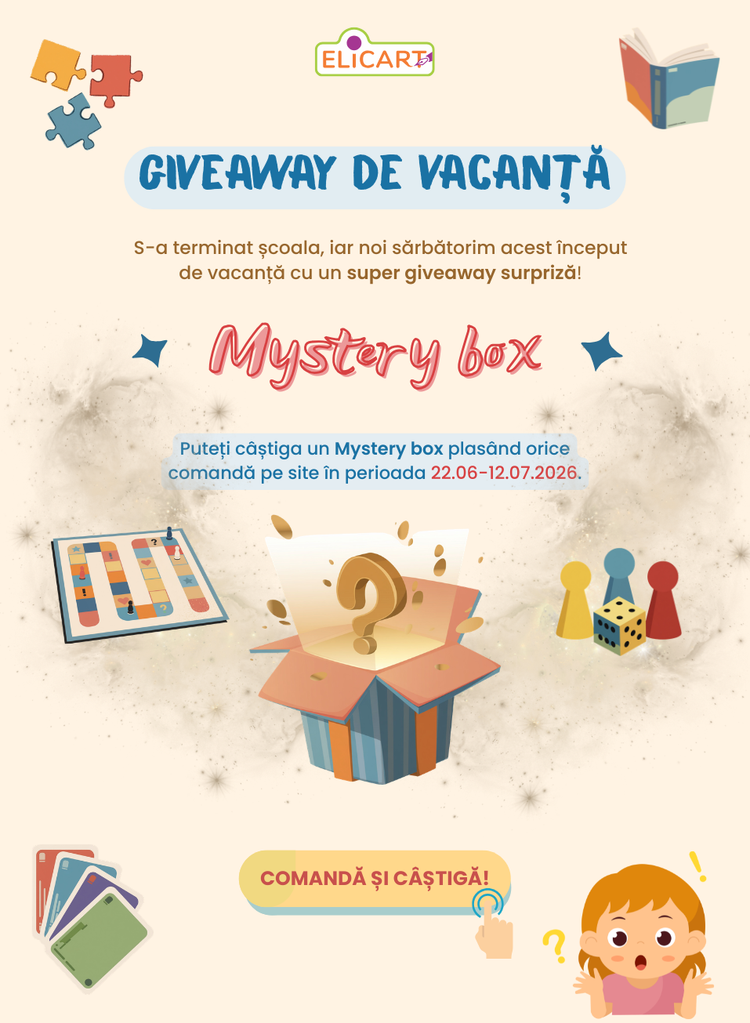 S-a terminat școala, iar noi sărbătorim acest început de vacanță cu un super giveaway surpriză! Puteți câștiga un Mystery box plasând orice comandă pe site în perioada 22.06 - 12.07.2026.