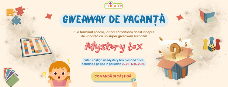 S-a terminat școala, iar noi sărbătorim acest început de vacanță cu un super giveaway surpriză! Puteți câștiga un Mystery box plasând orice comandă pe site în perioada 22.06 - 12.07.2026.