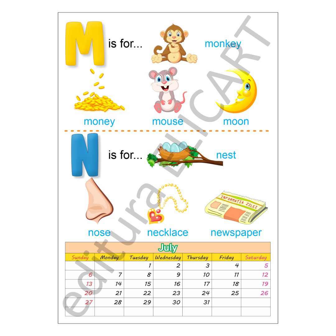 Calendar english alphabet 2025