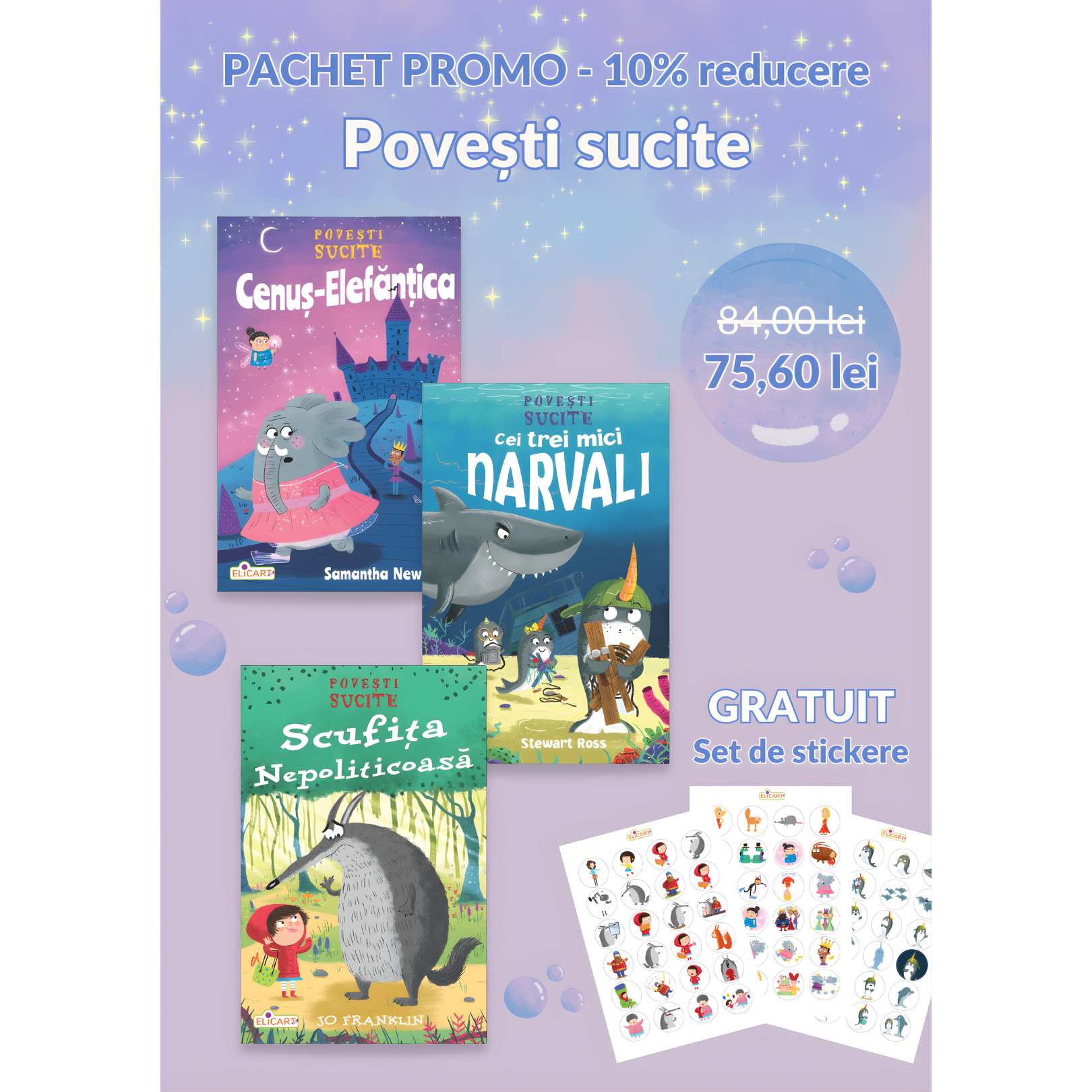 Pachet PROMO Povești sucite -10% reducere și set de stickere A4 GRATUIT.